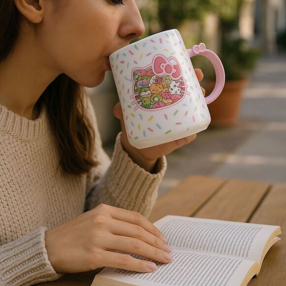 Sanrio Hello Kitty Cafe Mug with Sprinkles Exclusive New In Box 16 oz. Pink Bow - Picture 2 of 13